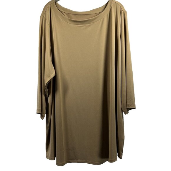 Susan Graver Top 3XP Plus Solid Tan Pullover Slinky 3/4 Sleeves Liquid Knit - Picture 1 of 7
